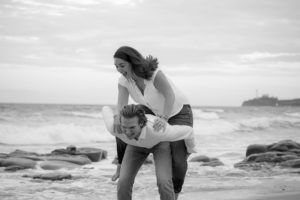 Sunshine coast beach Black&White engagement photo by Malenyweddingphotography