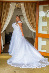 bride in long flowing brides gown