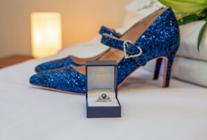 wedding shoes and engagement ring