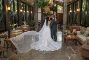 bridal gown flowing Montvale chapel Maleny wedding photography