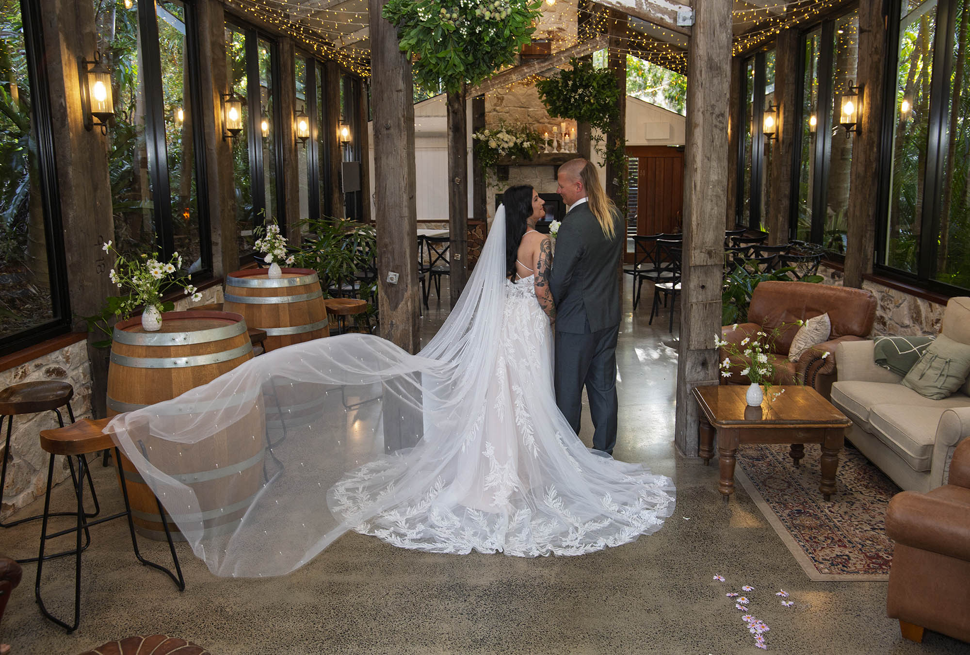 bridal-gown-flowing-Montvale-chapel-Malenyweddingphotography bridal gown flowing Montvale chapel Maleny wedding photography