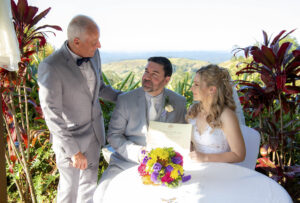 celebrant congratulating wedding couple aafter ceremony Maleny wedding photography